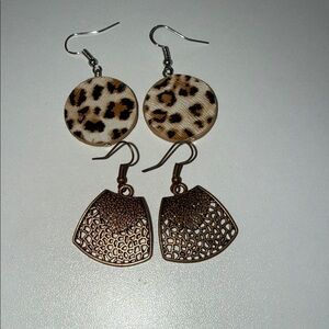 Leopard Print and Bronze Earrings Set